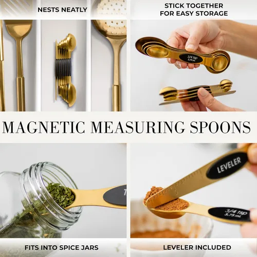 Miniatura 4 de Juego de utensilios de cocina negro y dorado de Styled Settings – Juego de cocina de 15 piezas incluye utensilios de silicona negros, soporte
