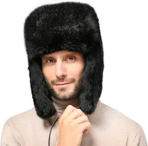 Sombrero de invierno cálido y resistente al viento para hombre, de piel sintética, suave y térmica, para caza, esquí, senderismo, sombrero de nieve