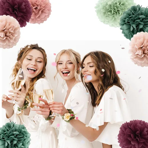 Miniatura 3 de 20 pompones de papel de seda – Decoraciones colgantes de papel de seda flores para novia, boda, despedida de soltera, cumpleaños, fiesta