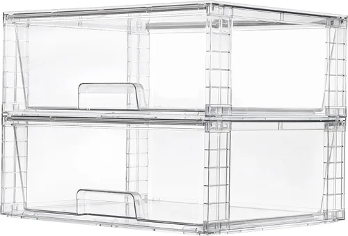 Vtopmart Paquete de 2 Cajones de Almacenamiento Grandes Apilables, Fácil de Ensamblar Organizadores de Acrílico Transparente para Baño Armario