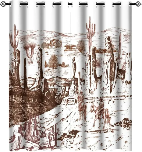 Miniatura 11 de Cortinas opacas retro de vaquero occidental para dormitorio, estilo rústico, cactus, salvaje oeste, vaquero, paseo, caballo, con ojales, aislamiento