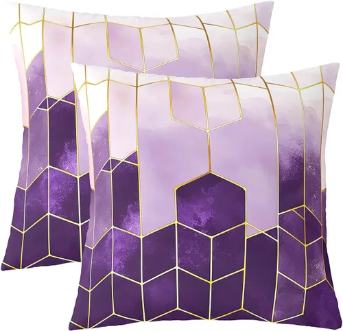 Miniatura 9 de Juego de 2 fundas de almohada de mármol de 16 x 16 pulgadas, fundas de cojín geométricas de mármol con diseño de panal de abeja, fundas de almohada