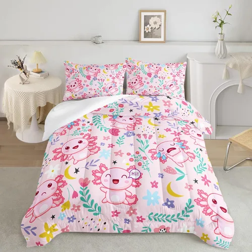 Miniatura 18 de QOOMO Juego de edredón de 3 piezas con diseño de mariposa de dibujos animados, tamaño individual, bonito juego de ropa de cama con lazo