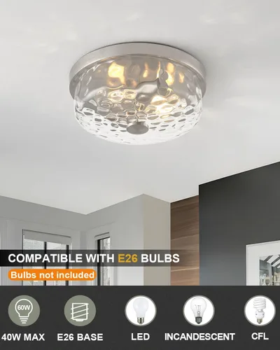 Miniatura 2 de 12 Inch Farmhouse Flush Mount Ceiling Light, 2 Light Industrial Close to Ceiling Light, Industrial Ceiling Lighting Fixture for Kitchen Hallway 12.2