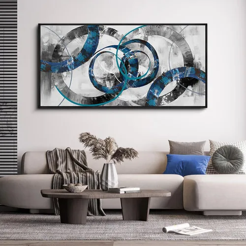 Miniatura 18 de XLSJERST Arte abstracto de pared para sala de estar, lienzo grande, azul y blanco, minimalismo moderno, obra de arte horizontal para dormitorio