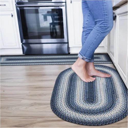 Miniatura 74 de Alfombra ovalada trenzada gris humo de 20 x 30 pulgadas, lavable para interiores y exteriores, decoración campestre para cocinas y entradas