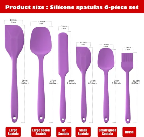 Miniatura 5 de Juego de 6 espátulas de silicona resistentes al calor, espátulas antiadherentes de diseño sin costuras con núcleo de acero inoxidable, espátula