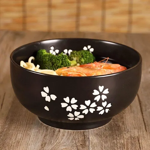 Miniatura 7 de WHJY Cuenco de cerámica negro con tapa, cuchara, palillos para sopa, arroz, fideos. Vajilla de estilo tradicional japonés.