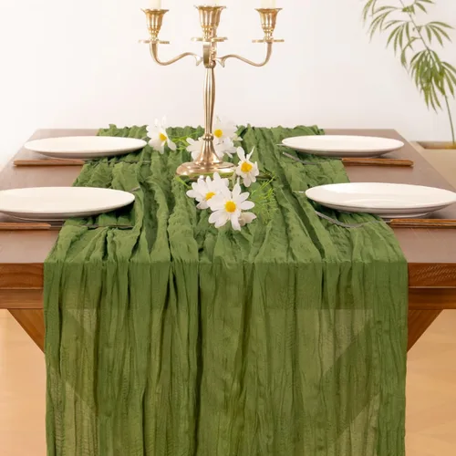 Miniatura 6 de Socomi Camino de mesa verde oliva para primavera, pascua, camino de mesa de 170 pulgadas, paño de queso de 14 pies, gasa rústica bohemia