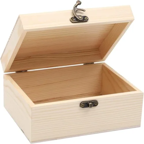 Caja de madera sin pintar sin terminar con tapa con bisagras para manualidades, almacenamiento de joyas, caja de pino liso, pequeña de 6.7 x 5.1 x