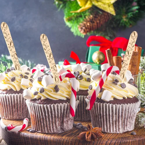 Miniatura 4 de Hoolerry 100 piezas cucharas de madera desechables de Navidad 14 cm Barra de degustación de invierno con sabor a barra de caramelo de chocolate