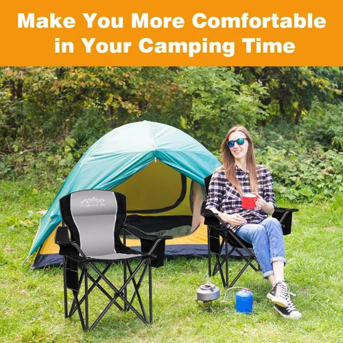 Miniatura 7 de Silla de Camping Plegable Portátil para Exteriores de Servicio Pesado Sillas Acolchadas Silla de Jardín con Portavasos, Bolsillo de Almacenamiento
