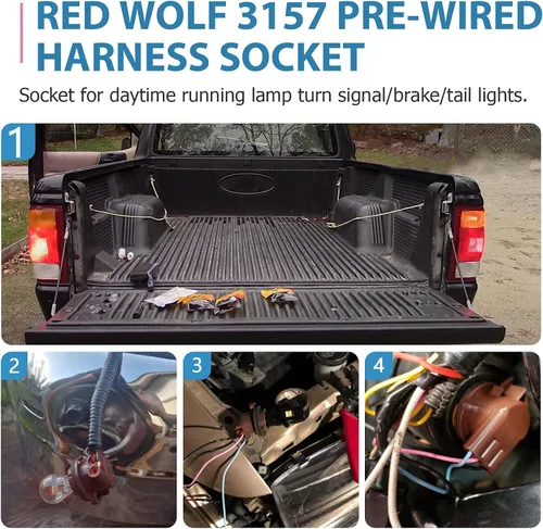 Miniatura 7 de RED WOLF 3156 3157 Arnés precableado con conector de enchufe de enchufe de enchufe de instalación de bombillas LED se adapta a la mayoría