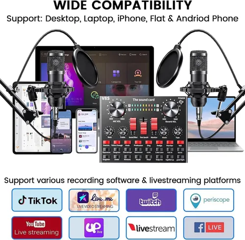 Miniatura 4 de Paquete de equipo de podcast, kit de estudio BM-800 con convertidor de voz para jugadores, y mezclador DJ todo en uno perfecto para vlog de laptop