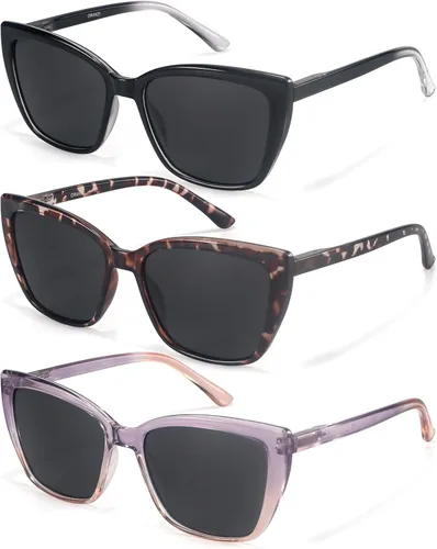 Miniatura 8 de Gafas de lectura para mujer, paquete de 3 lentes de lectura a la moda de gran tamaño para mujer, lentes de ojo de gato con bisagra de resorte A1