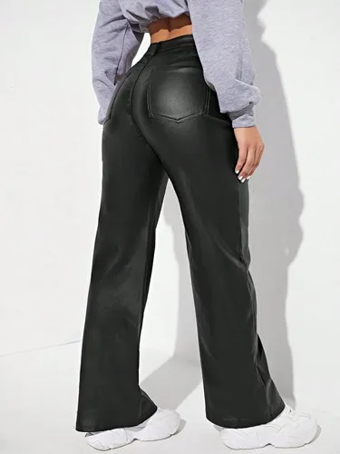 Miniatura 2 de MakeMeChic Pantalones de mezclilla elásticos de cintura alta y pierna recta para mujer