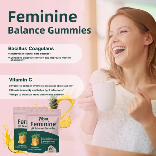 Miniatura 2 de Gomitas para Mujeres para Equilibrio del pH, Probiótico Premium para la Salud Femenina Vaginal, Apoyo Inmunológico, Vegano, Sin Gluten, Sabor a Piña