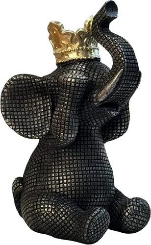 Miniatura 10 de Etlemonde Estatua de elefante para el hogar, decoración de rey negro y dorado con corona de elefante, escultura de elefante para sala de estar