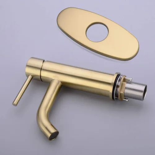 Miniatura 4 de TRUSTMI Grifo de baño de oro cepillado de un solo agujero, grifo de latón moderno para fregadero de baño, placa de cubierta de 6 pulgadas y drenaje