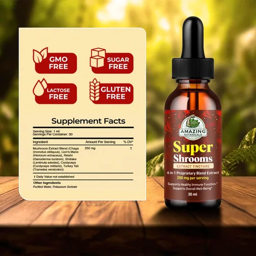 Miniatura 2 de Tónico orgánico Super Shrooms 6 en 1 para el bienestar de hongos – 250 mg por porción de Chaga, melena de león, Reishi, Shiitake, Cordyceps, cola