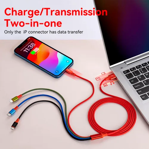 Miniatura 3 de Cable de carga múltiple de 3.5 A, [2 unidades de 6 pies] 4 en 1, cable de carga múltiple trenzado, adaptador de cable multiUSB con Lightning/tipo