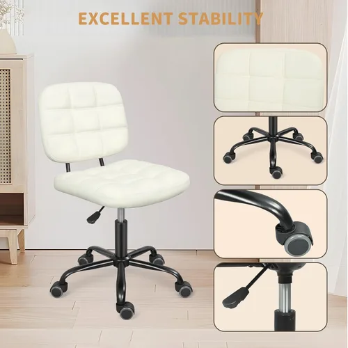 Miniatura 7 de ERGOSEAT Silla de escritorio de oficina en casa sin brazos con ruedas, moderna silla ergonómica con ruedas giratorias de 360°, sillas de tareas
