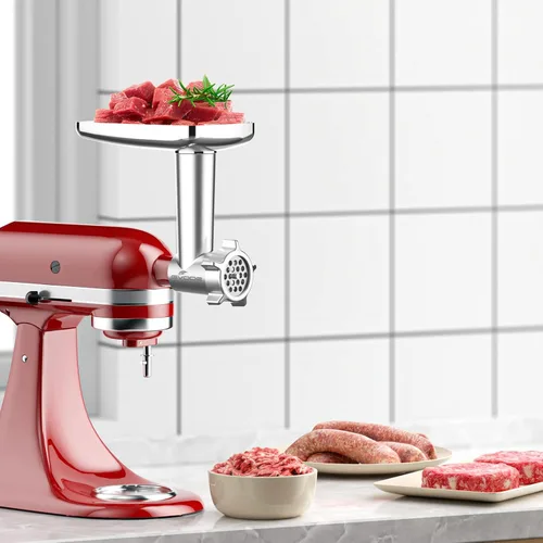 Miniatura 7 de Accesorio de molinillo de carne de metal para batidora de pie KitchenAid, molinillo de carne para Kitchen Aid incluye 4 placas de molienda, 3 tubos