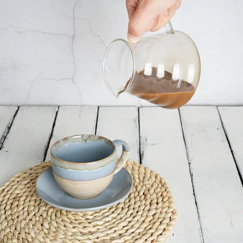 Miniatura 5 de Bosmarlin Juego de 2 Tazas de Capuchino de Cerámica y Platillo, 10 Oz, Tazas de Café para Café con Leche, Espresso, Té, Aptas para Lavavajillas