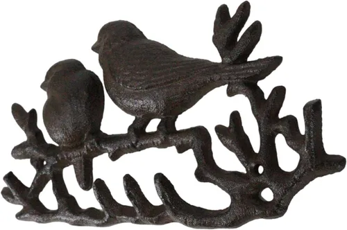 Miniatura 7 de Ebros Gift Agapitos occidentales rústicos de hierro fundido que se posan en ramitas de ramita, 4 clavijas, gancho de pared multipuntos, gancho