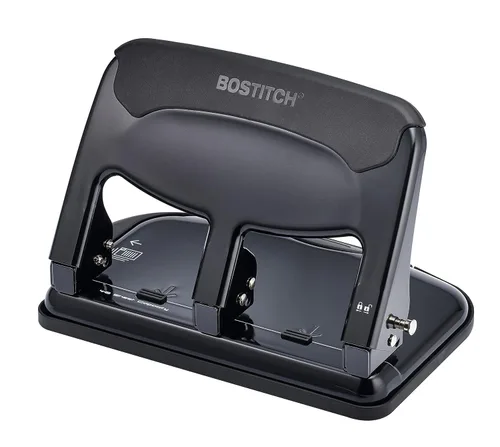Bostitch Office EZ Squeeze - Perforadora resistente de 3 agujeros para oficina en casa y escuela, capacidad de 40 hojas, fuerza reducida de un solo