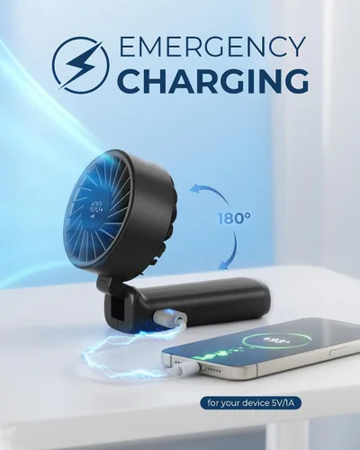 Miniatura 4 de Peiyuu Ventilador de mano, ventilador portátil, recargable personal de 4000mAh, mini ventilador de escritorio plegable de 180° con 6 velocidades