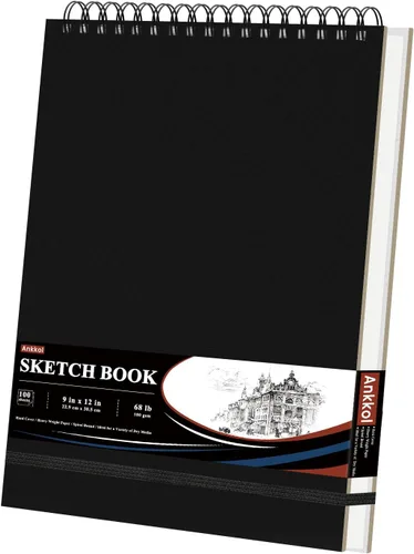 Cuaderno de bocetos de 9 x 12 pulgadas, bloc de bocetos con espiral superior de tapa dura, papel de dibujo de 68 libras/100 g/m² y papel de bocetos,