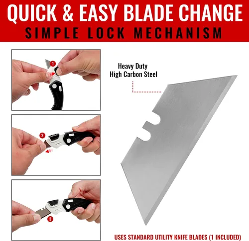 Miniatura 4 de Cuchillo de bolsillo plegable, cuerpo de plástico ABS resistente a la intemperie y al óxido, diseño ergonómico, agarre fuerte, llavero