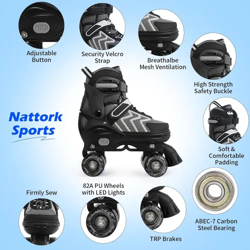 Miniatura 2 de Nattork Patines de ruedas para niños y niñas, patines ajustables de 4 tamaños con ruedas iluminadas para adolescentes, principiantes, deportes al