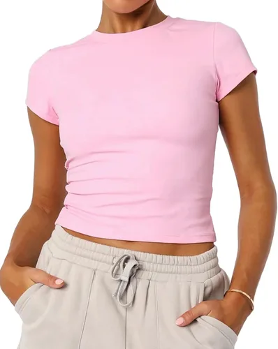 Miniatura 11 de Camisetas básicas de manga corta con cuello redondo para mujer de verano Y2K, lindas para salir, camisetas estilo bebé