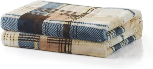 Miniatura 6 de Tache Home Fashion - Manta de micro polar super suave para invierno, diseño tartán a cuadros, azul y marrón, estilo granja, ligera, de doble cara