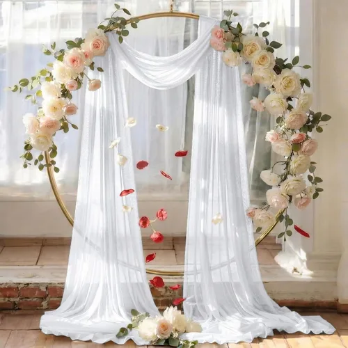 Miniatura 6 de MDS Paquete de 2 paneles de cortina para arco de boda (30 pulgadas de ancho x 20 pies de largo) tela de gasa transparente para boda, ceremonia