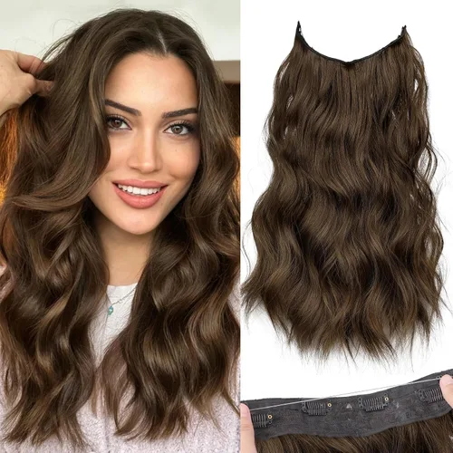 Miniatura 89 de KooKaStyle - Extensiones de cabello con hilo invisible, diadema transparente, ajustables, 4 clips fijadores, cabello largo y ondulado de 12
