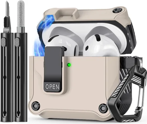Miniatura 9 de Inesore Funda compatible con AirPods de 4ª generación, con kit de limpieza, interruptor automático seguro para la nueva funda de carga Airpods 4