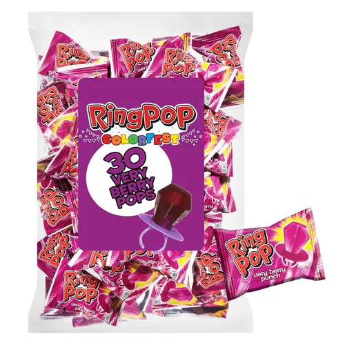 Miniatura 11 de Ring Pop - Dulces de Navidad rojos en forma de piruleta, 30 unidades envasadas individualmente con sabor a cereza roja, tamaño completo, divertidos