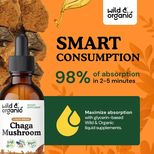 Miniatura 4 de Wild & Organic Tintura de hongos Chaga - Apoyo inmunológico con extracto líquido de hongo Chaga - Suplemento de gotas de inmunidad - Vegano, sin