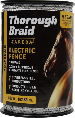 Zareba ThoroughBraid PB600W7-Z - Alambre de polietileno de alta resistencia para valla eléctrica, suministros de esgrima agrícola, PB600W7-Z,