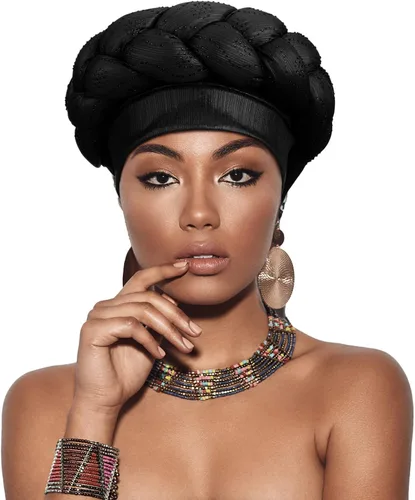 Miniatura 5 de 6 unidades de turbante africano para mujeres negras, gorro trenzado elástico africano para el cabello trenzado