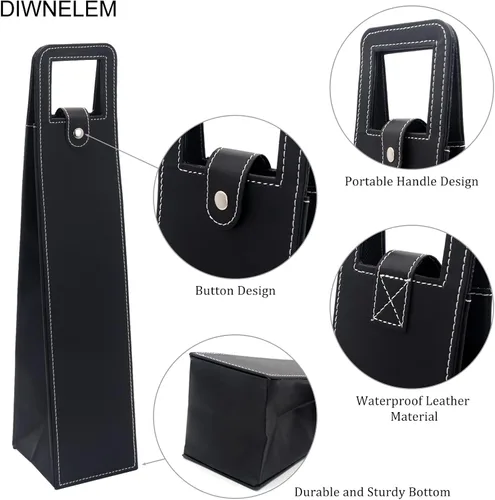 Miniatura 3 de Paquete de 2 bolsas de cuero para botellas de cerveza de champán, bolsas de regalo para degustación de vinos, Navidad, boda, viajes, cumpleaños