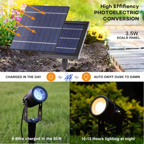 Miniatura 2 de SUNLONG Foco LED de luz blanca cálida con aluminio fundido, alimentado por energía solar, para exteriores, jardín, patio, paisaje, árbol, Blanco