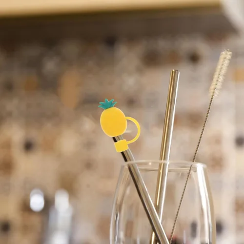Miniatura 8 de SHERCHPRY Tapones de paja con forma de piña, tapones de paja para beber, tapones de silicona para pajitas reutilizables, a prueba de polvo
