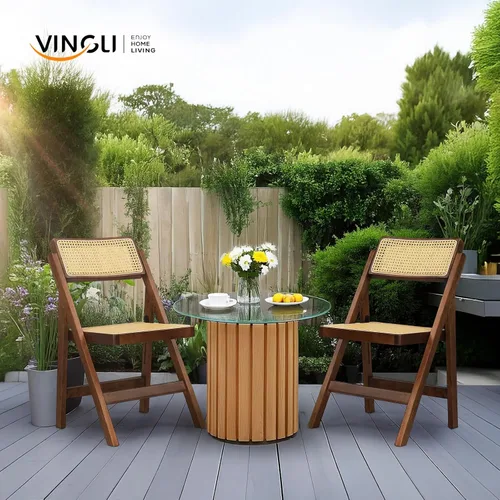 Miniatura 8 de VINGLI Silla de comedor de ratán, silla plegable de madera con respaldo giratorio de 360°, marco de madera de caucho y asiento y respaldo tejidos