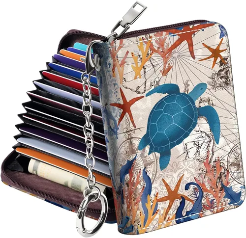 Miniatura 16 de Mayski - Cartera para tarjetas de crédito con cremallera para mujeres, tarjetero pequeño de acordeón, llavero, tarjetero para tarjetas de Manzana