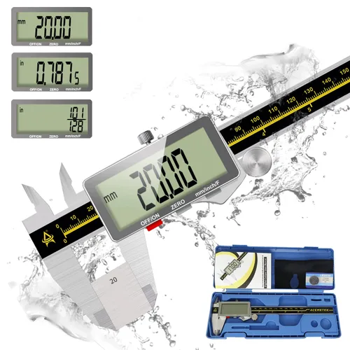 Calibre digital, herramienta de medición Vernier de 0 a 6 pulgadas, micrómetro electrónico con pantalla LCD grande, calibrador métrico de metal para