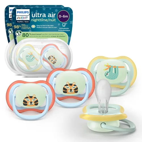 Philips Avent Ultra Air Chupetes nocturnos – Diseño ortodóntico, para bebés de 0 a 6 meses, brillan en la oscuridad, pezón simétrico de silicona Azul